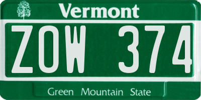 VT license plate ZOW374