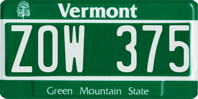 VT license plate ZOW375