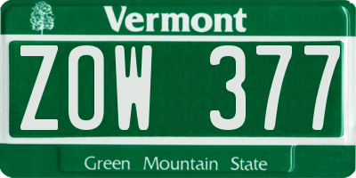 VT license plate ZOW377