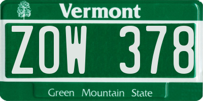 VT license plate ZOW378