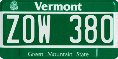 VT license plate ZOW380