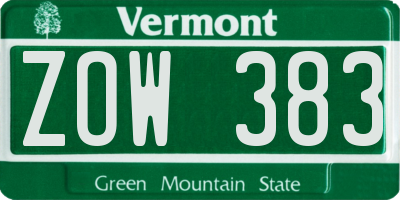 VT license plate ZOW383