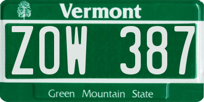 VT license plate ZOW387