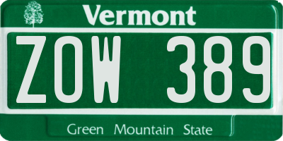 VT license plate ZOW389