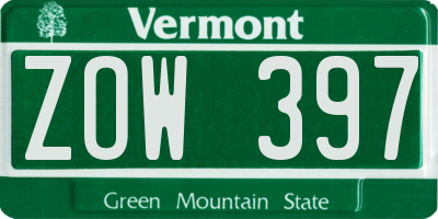 VT license plate ZOW397