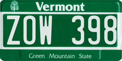 VT license plate ZOW398