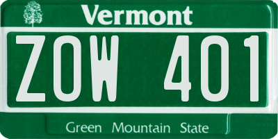 VT license plate ZOW401
