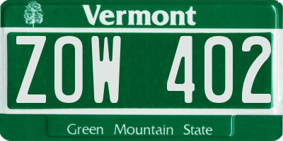 VT license plate ZOW402