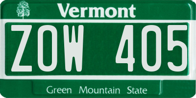VT license plate ZOW405