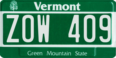 VT license plate ZOW409