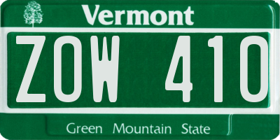 VT license plate ZOW410