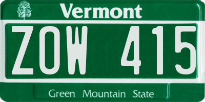 VT license plate ZOW415