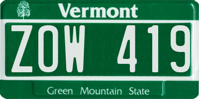 VT license plate ZOW419