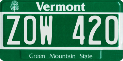 VT license plate ZOW420
