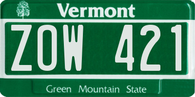 VT license plate ZOW421