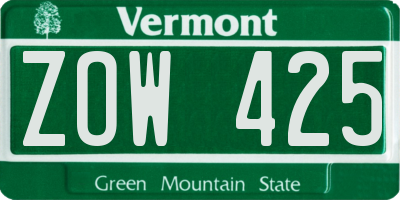 VT license plate ZOW425
