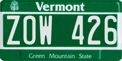 VT license plate ZOW426