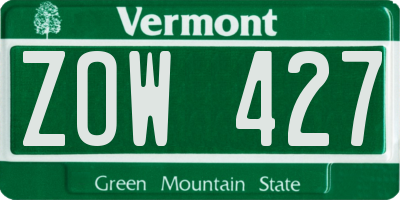 VT license plate ZOW427