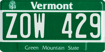 VT license plate ZOW429
