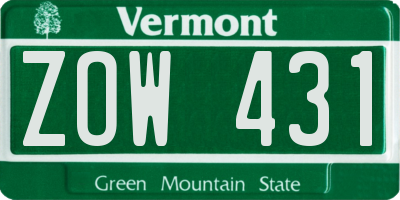 VT license plate ZOW431