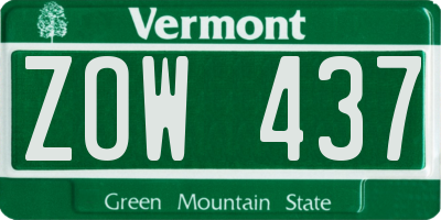 VT license plate ZOW437