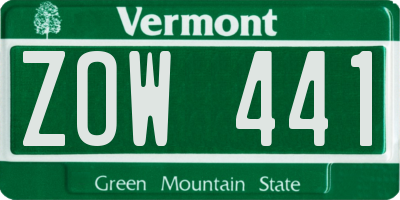VT license plate ZOW441
