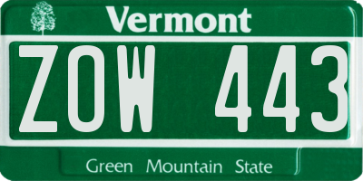VT license plate ZOW443