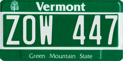 VT license plate ZOW447