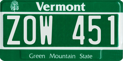 VT license plate ZOW451
