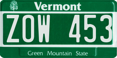VT license plate ZOW453