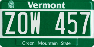 VT license plate ZOW457