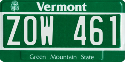 VT license plate ZOW461