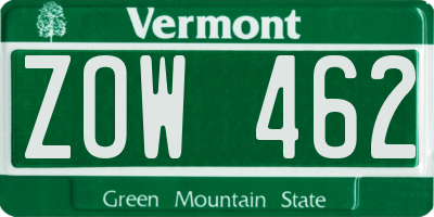 VT license plate ZOW462