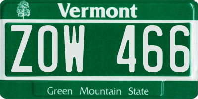 VT license plate ZOW466