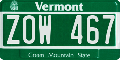 VT license plate ZOW467