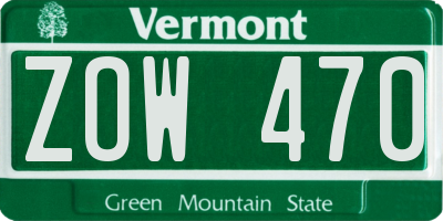VT license plate ZOW470