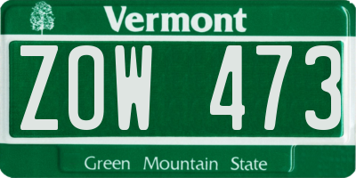 VT license plate ZOW473