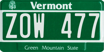 VT license plate ZOW477