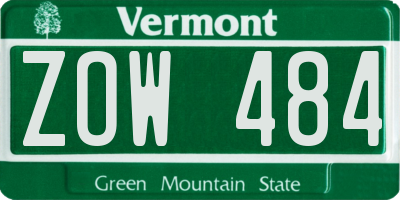 VT license plate ZOW484