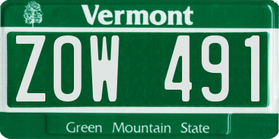 VT license plate ZOW491