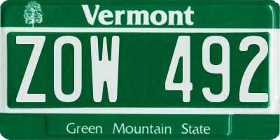 VT license plate ZOW492