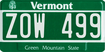 VT license plate ZOW499