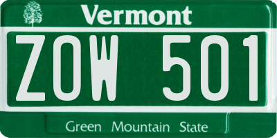 VT license plate ZOW501
