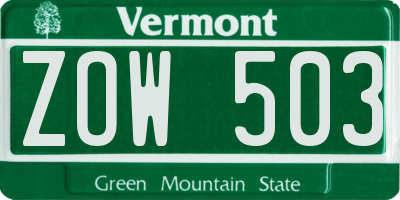 VT license plate ZOW503