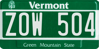 VT license plate ZOW504