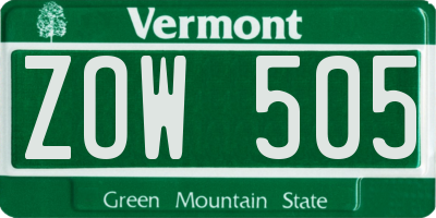 VT license plate ZOW505