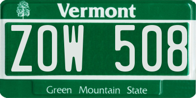 VT license plate ZOW508
