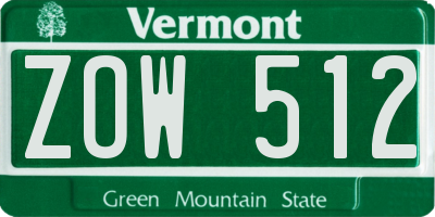VT license plate ZOW512