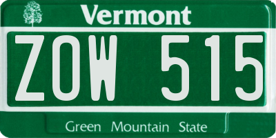 VT license plate ZOW515