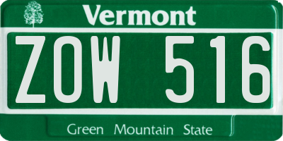 VT license plate ZOW516